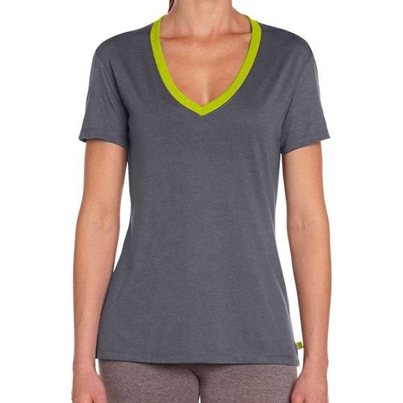 Zumba Lovely V neck t-shirt L grey lime top gray - Picture 2 of 3